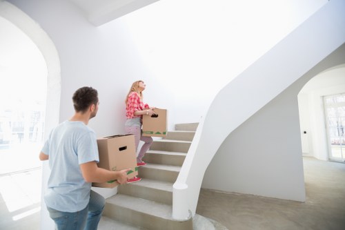 Organised office removals in Lissongrove showing labelled packing and moving coordination